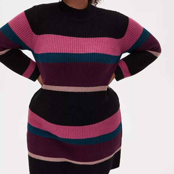 NWT TORRID Multi Stripe Women's Size 0 (12/L) Long Sleeve Knit Sweater Dress - Picture 1 of 13